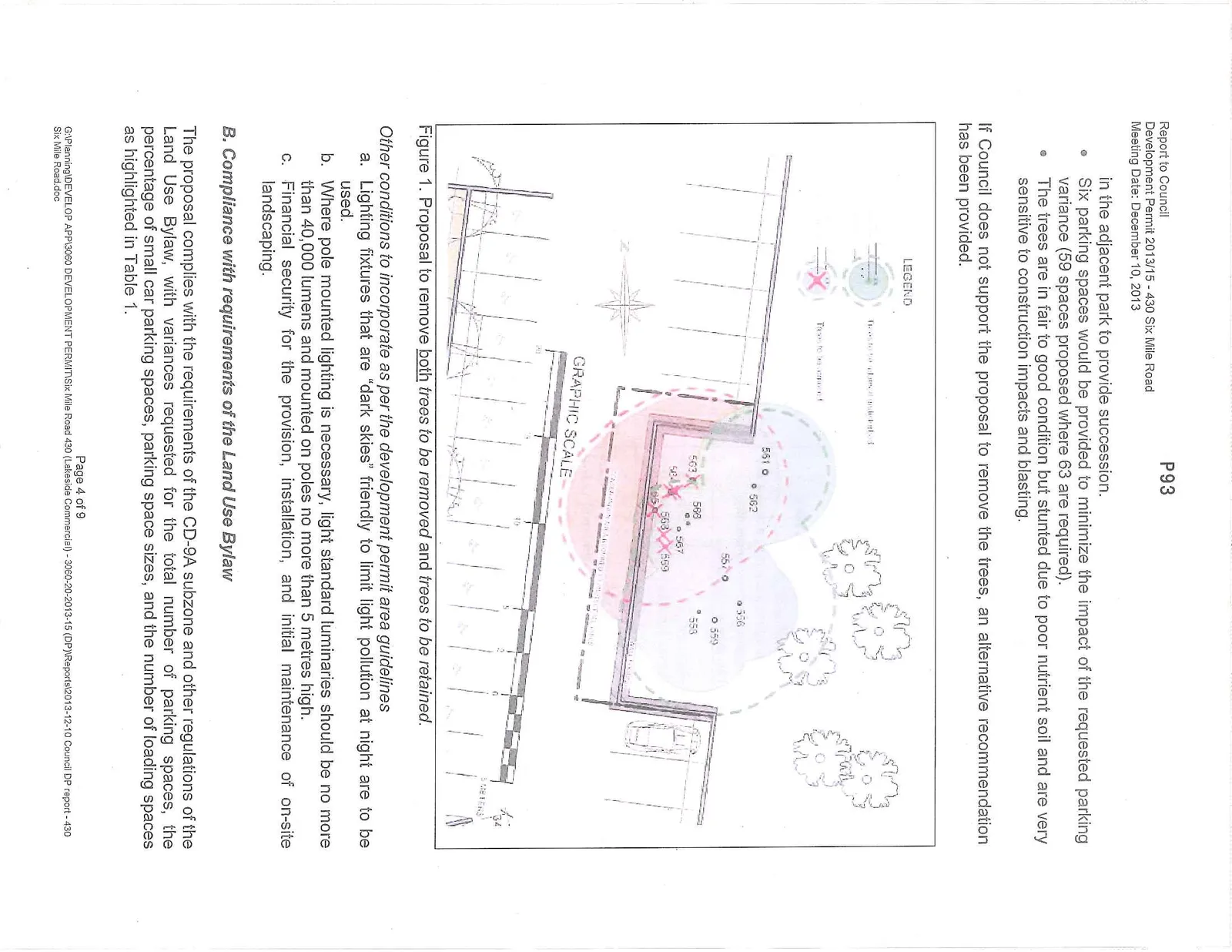 Figure 1. Graphic diagram titled "Proposal to remove both trees to be removed and trees to be retained" showing marked trees numbered 551 through 569 with a legend indicating which are to be retained and which are to be removed.