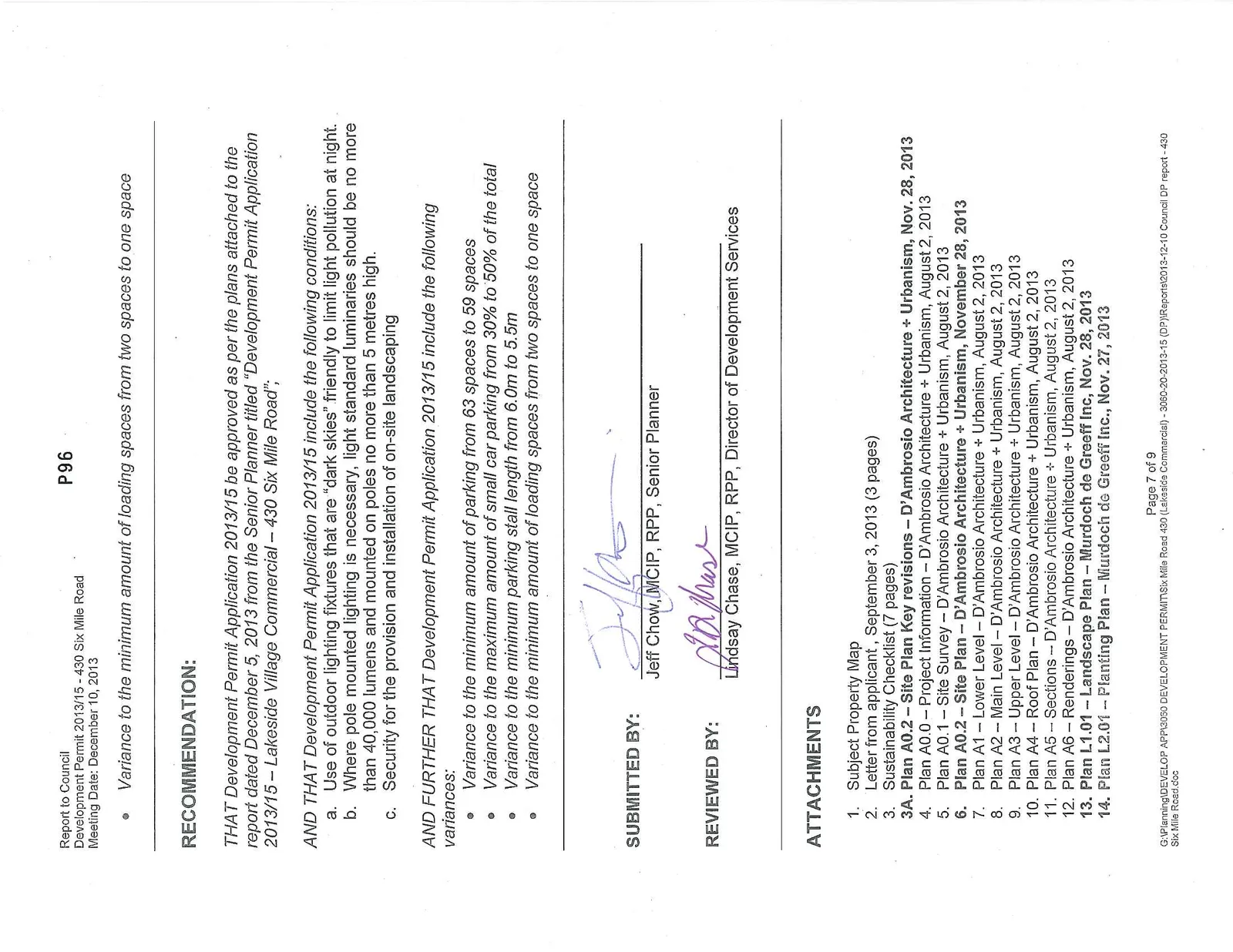 Staff recommendation and initial list of document attachments