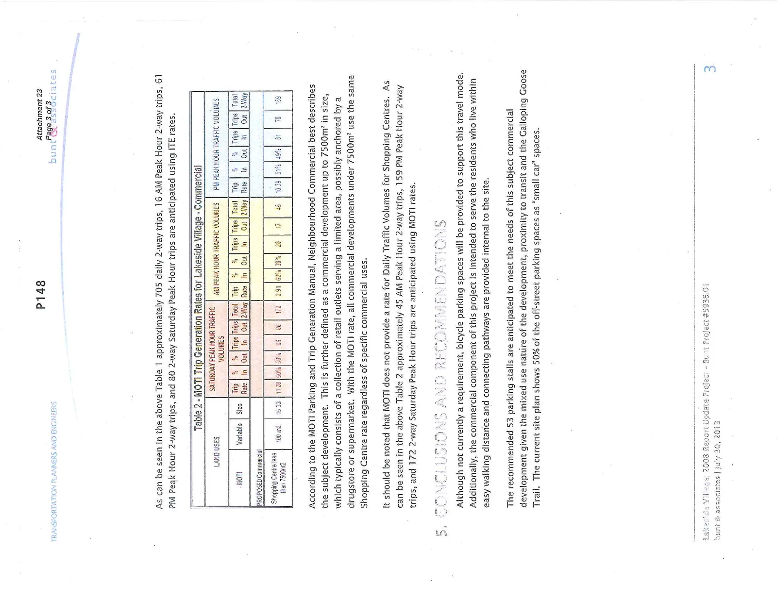 Table 2 - MOTI Trip Generation Rates for Lakeside Village - Commercial