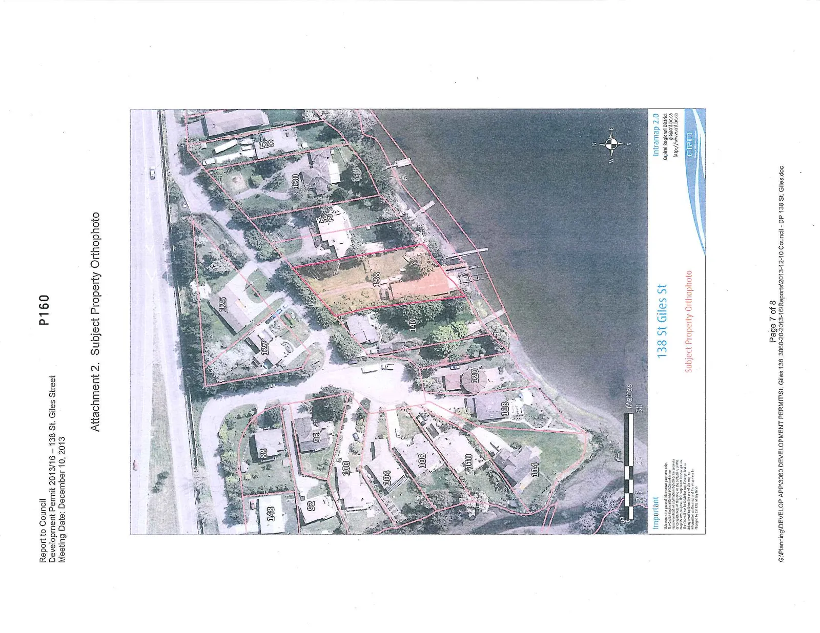 Subject Property Orthophoto map showing parcel boundaries and house numbers for 138 St. Giles Street and surrounding area, including a scale in metres and a north arrow.