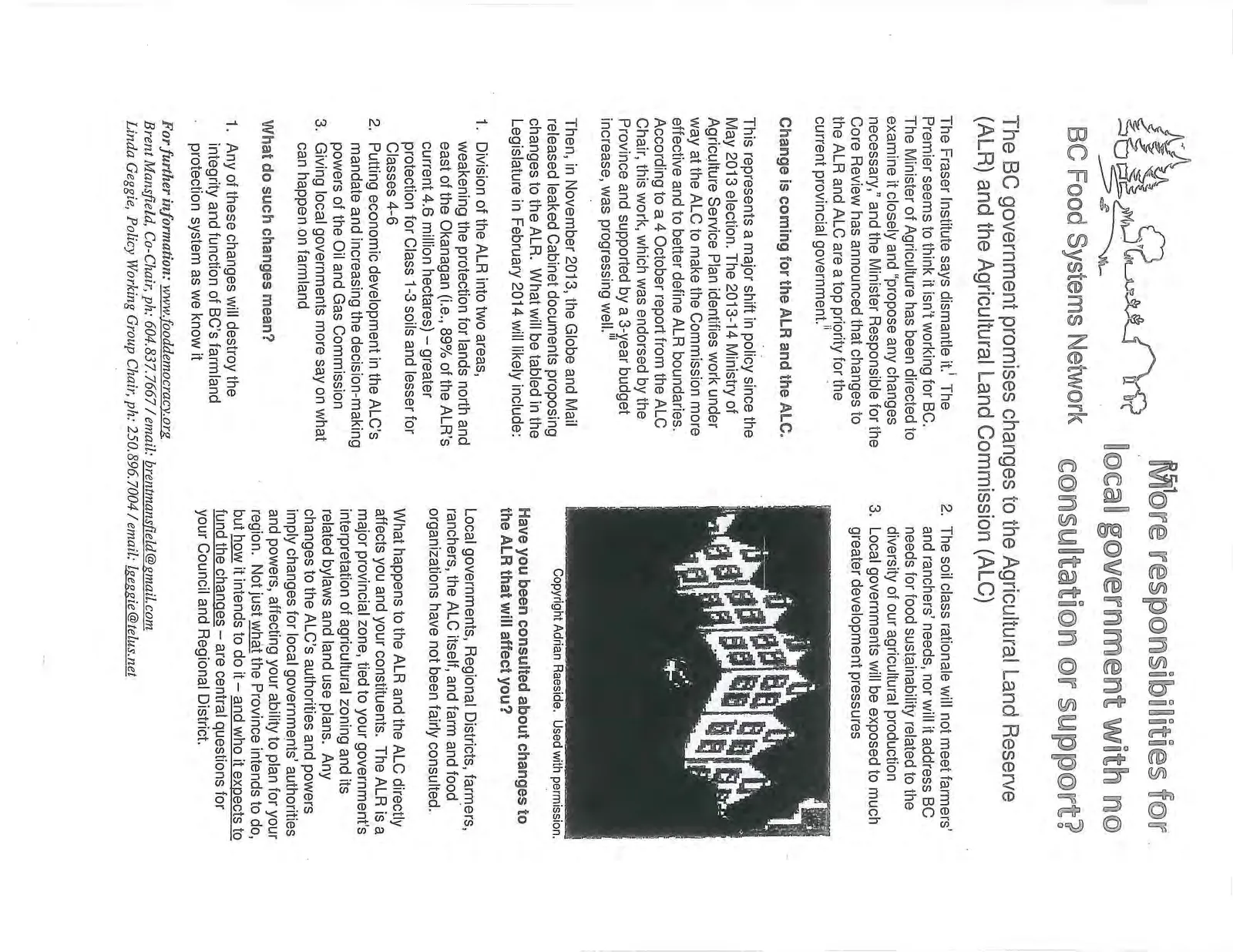 Political cartoon by Adrian Raeside showing suburban houses forming a fence line encroaching upon a dark landscape
