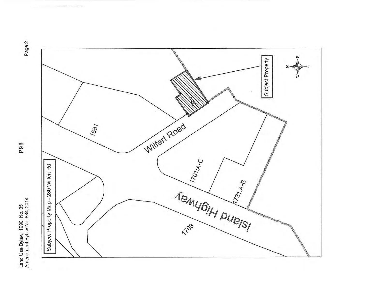 Subject Property Map - 280 Wilfert Rd showing the location of the rezoned lot at the intersection of Wilfert Road and Island Highway