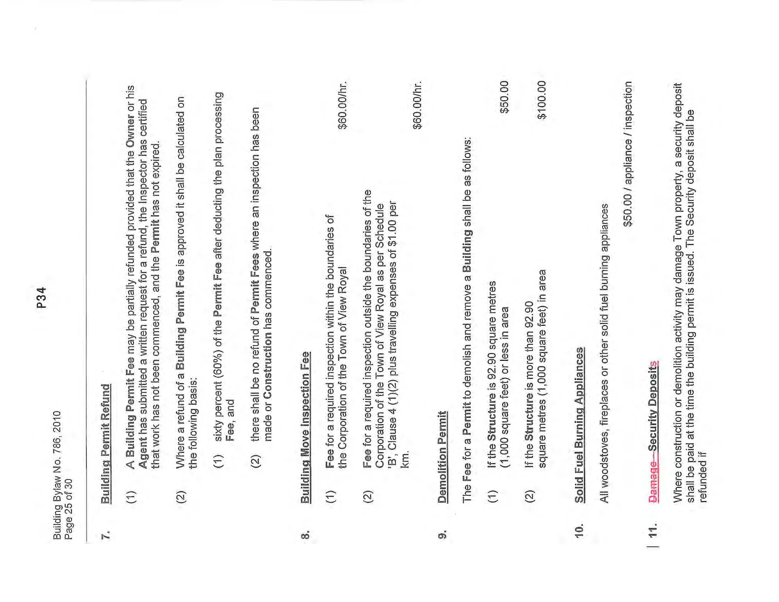 Building Permit Refund, Move Inspection, Demolition, and Security Deposits with amendments in red