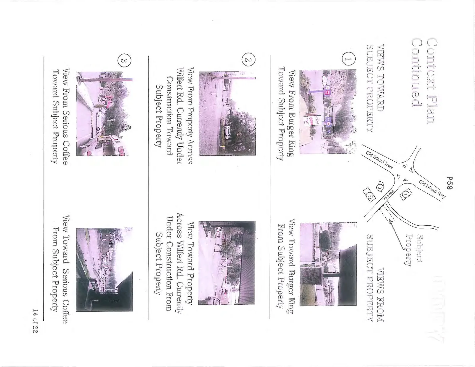 Map diagram indicating viewpoint locations 1, 2, and 3 at the intersection of Old Island Hwy and Wilfert Rd.