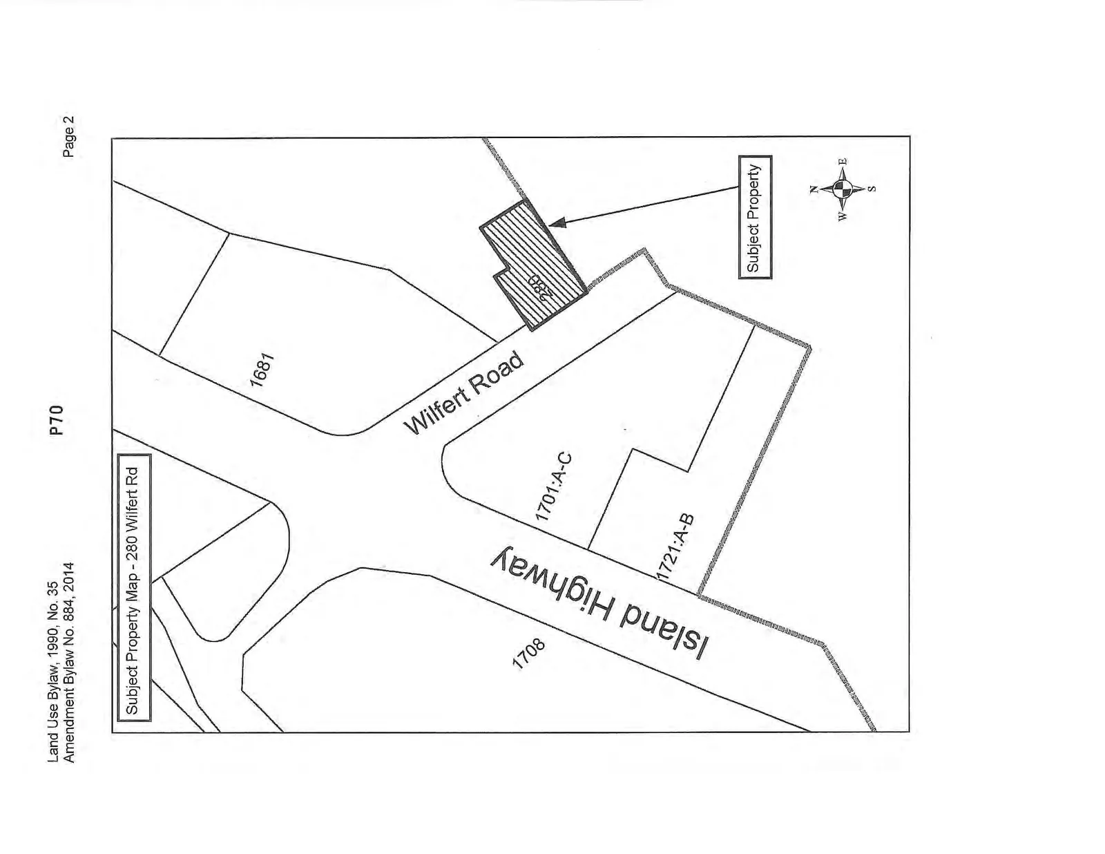 Subject Property Map for 280 Wilfert Rd showing the location of the amendment area at the intersection of Wilfert Road and Island Highway