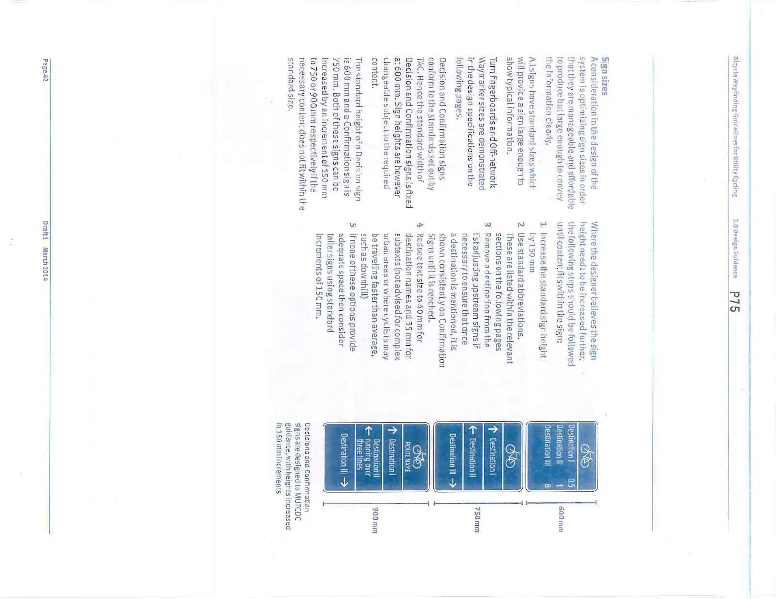 Visual comparison of 600 mm, 750 mm, and 900 mm sign heights showing how they accommodate different amounts of text.