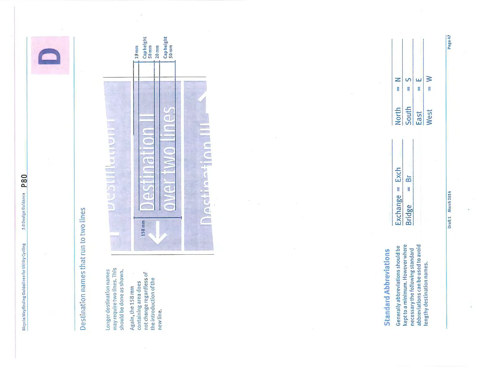 Dimensioned drawing for two-line destination names.