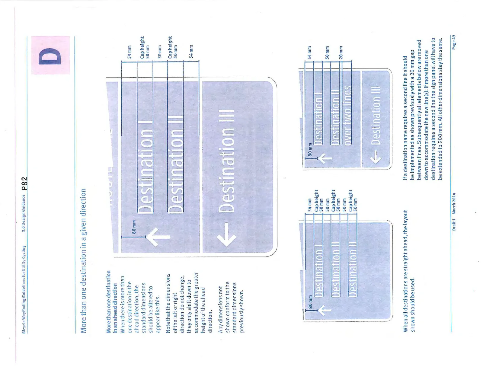 Dimensioned drawings showing variations for multiple destinations in the same direction.