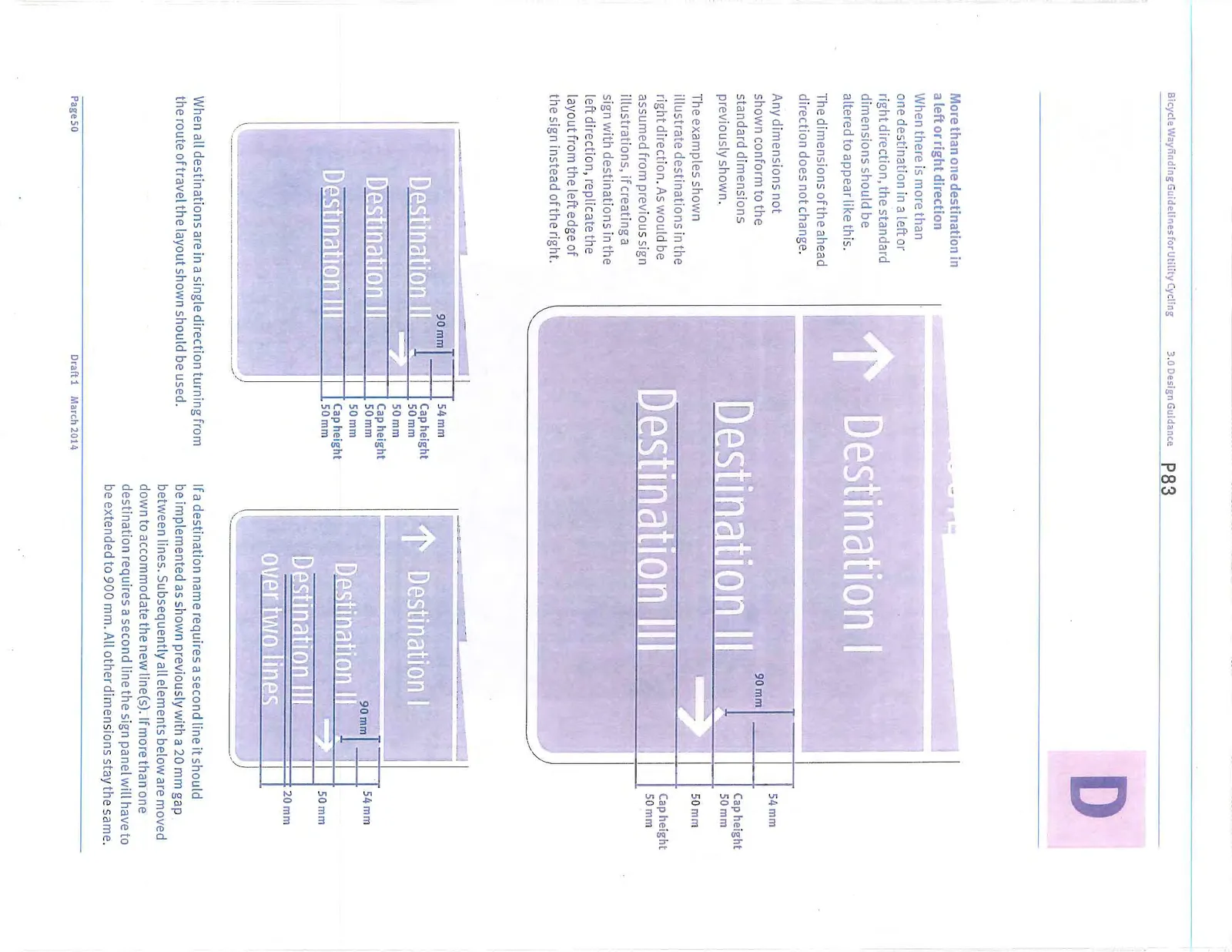Dimensioned drawings showing variations for multiple destinations in left or right directions.