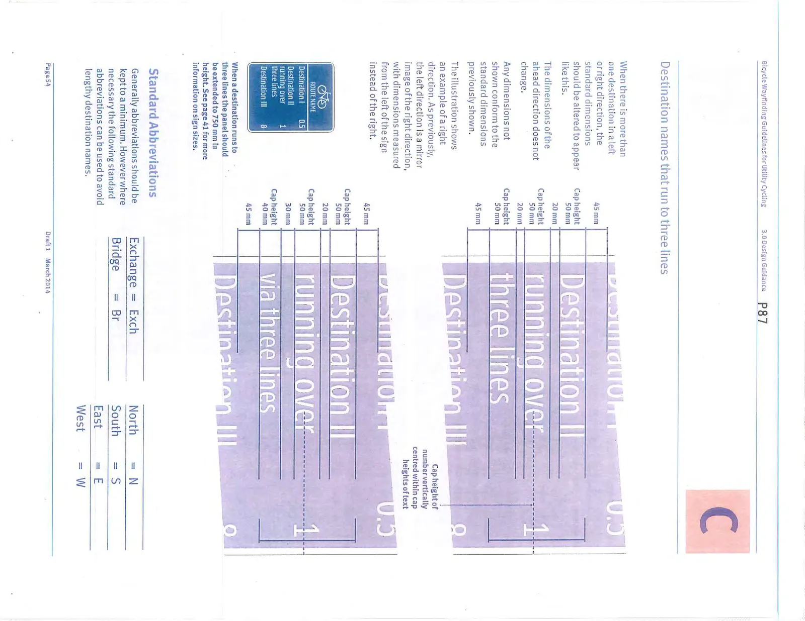 Dimensioned drawings for three-line names on confirmation signs.