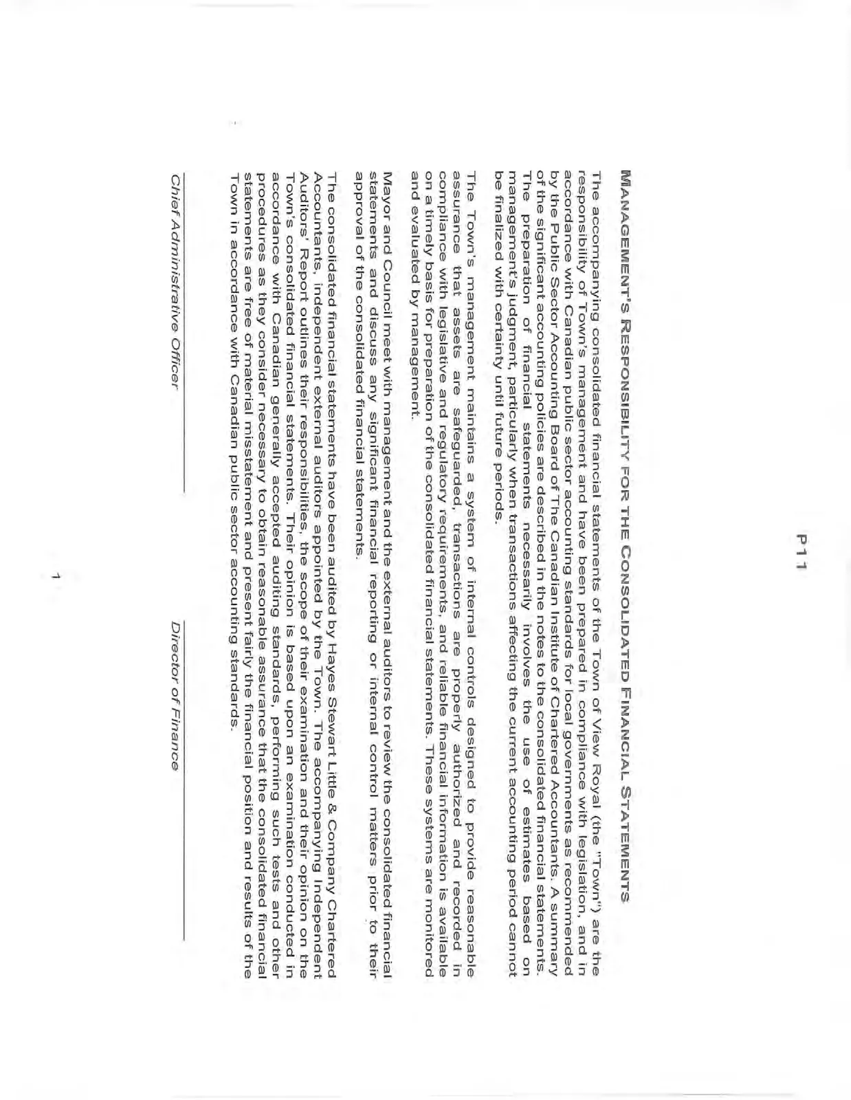 Management's Responsibility for the Consolidated Financial Statements