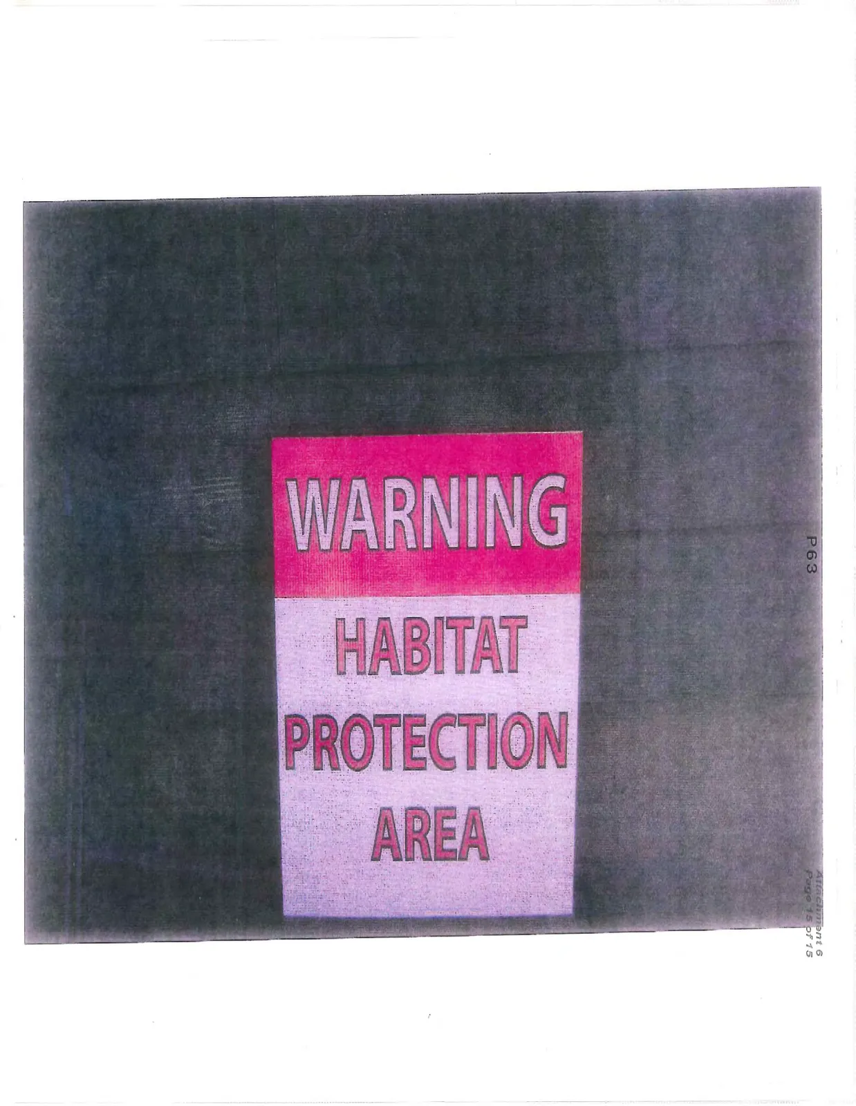Photo of a red and white warning sign that reads "WARNING HABITAT PROTECTION AREA"