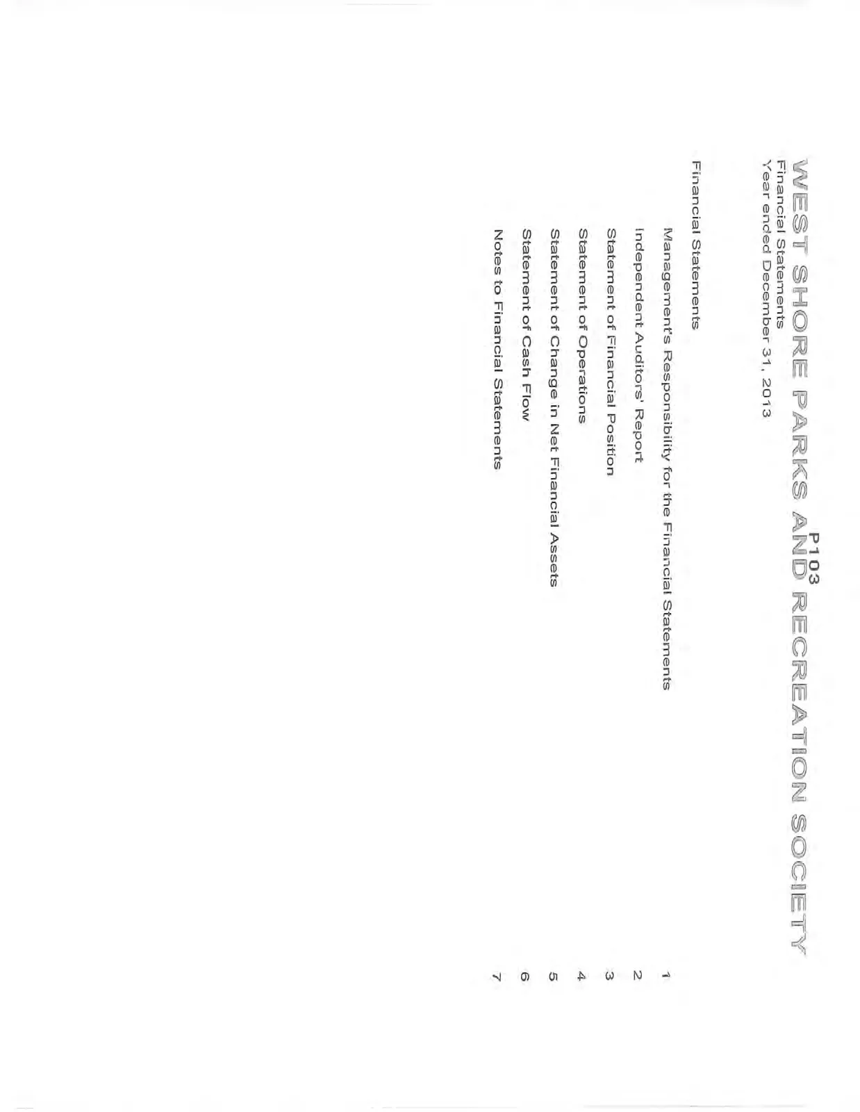 Table of contents for the financial statements.
