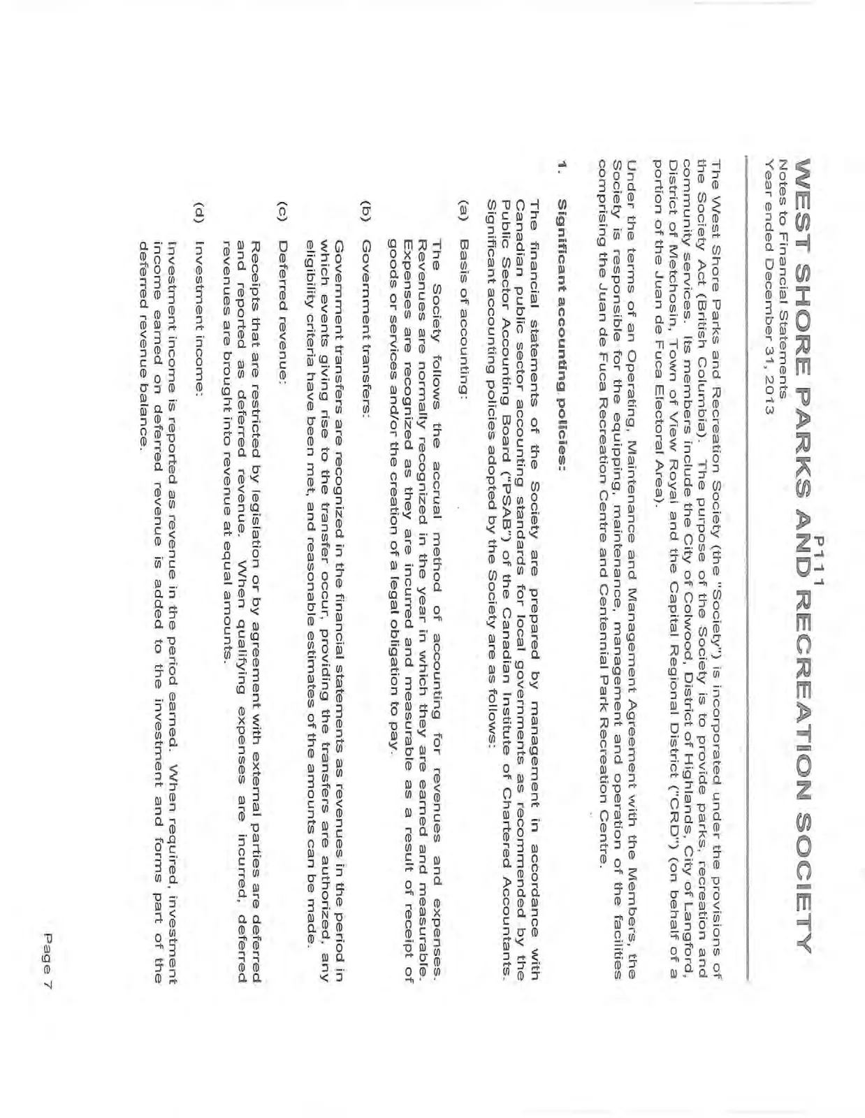 Initial page of notes to financial statements discussing incorporation and policies (a) to (d).