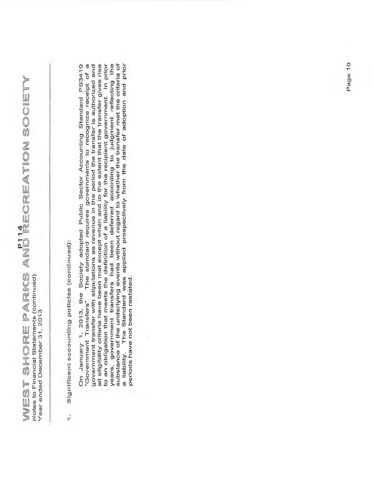 Notes to financial statements (continued) discussing the adoption of PS3410 "Government Transfers".