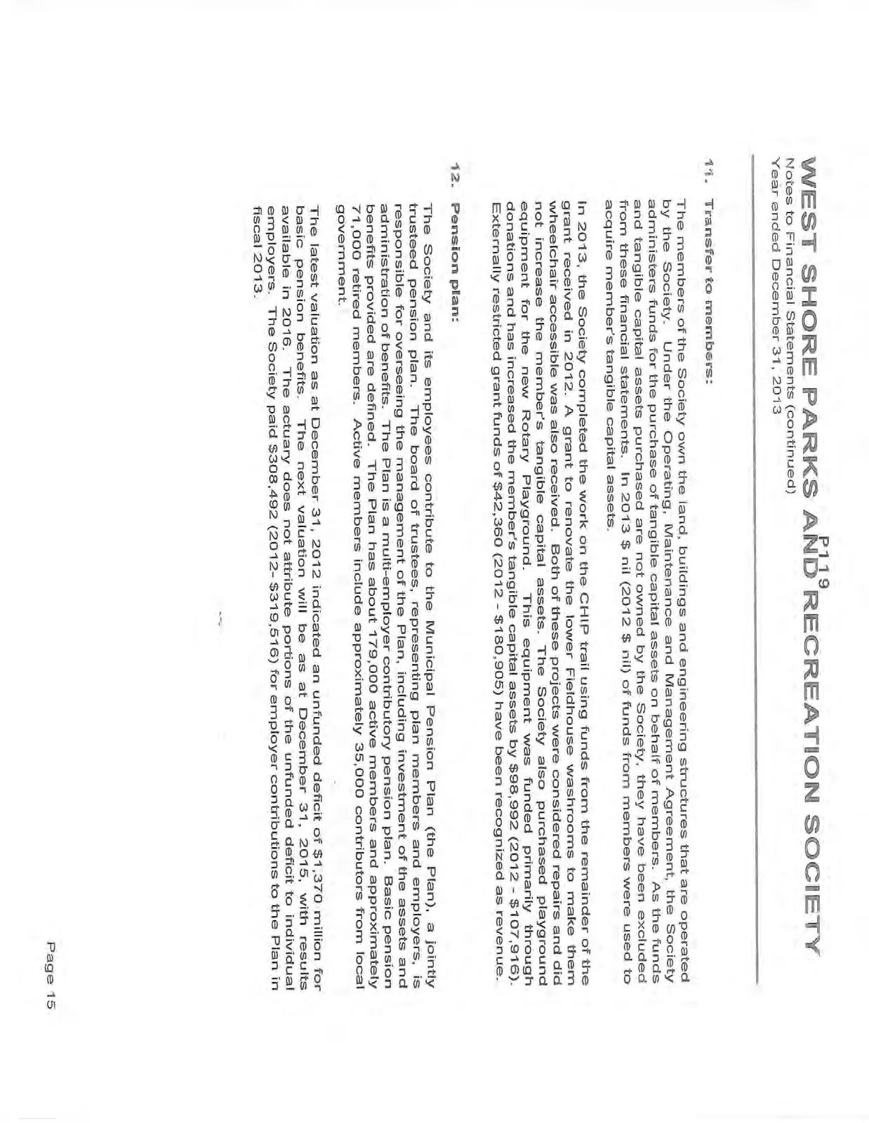 Notes to financial statements regarding transfers to members and the pension plan.