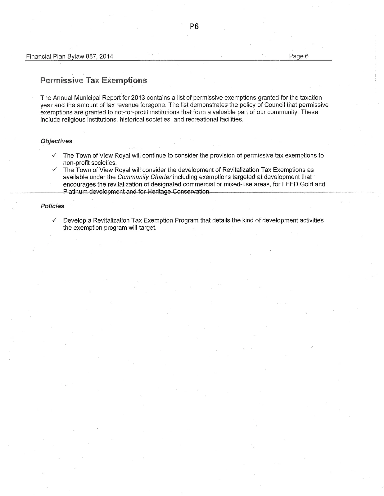 Permissive Tax Exemptions objectives and policies