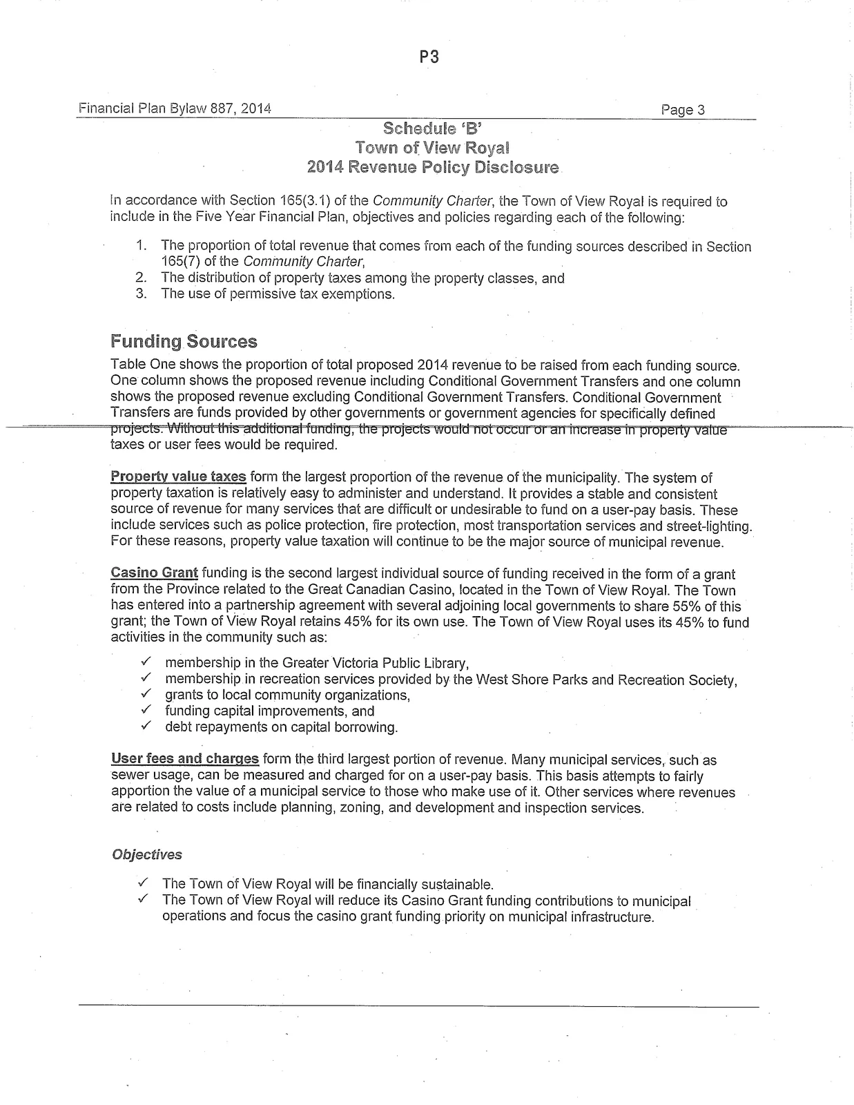 2014 Revenue Policy Disclosure text and objectives