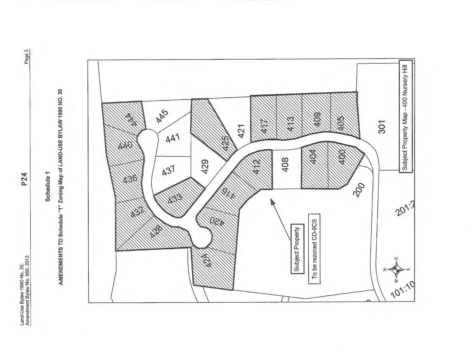 Subject Property Map - 400 Nursery Hill showing properties to be rezoned to CD-9CS