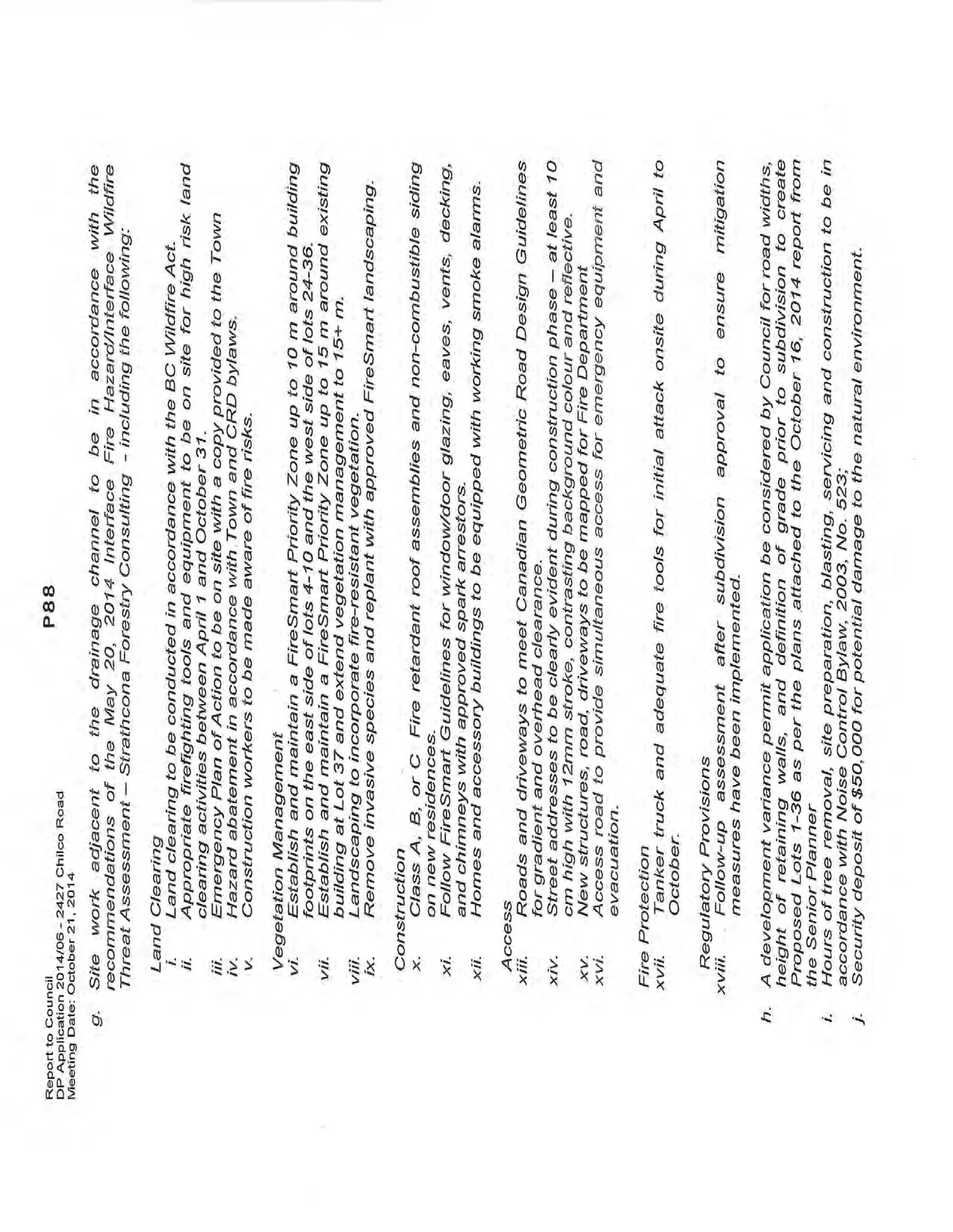 Second page of the report continuing the recommendations with condition g, including detailed fire protection and access requirements.