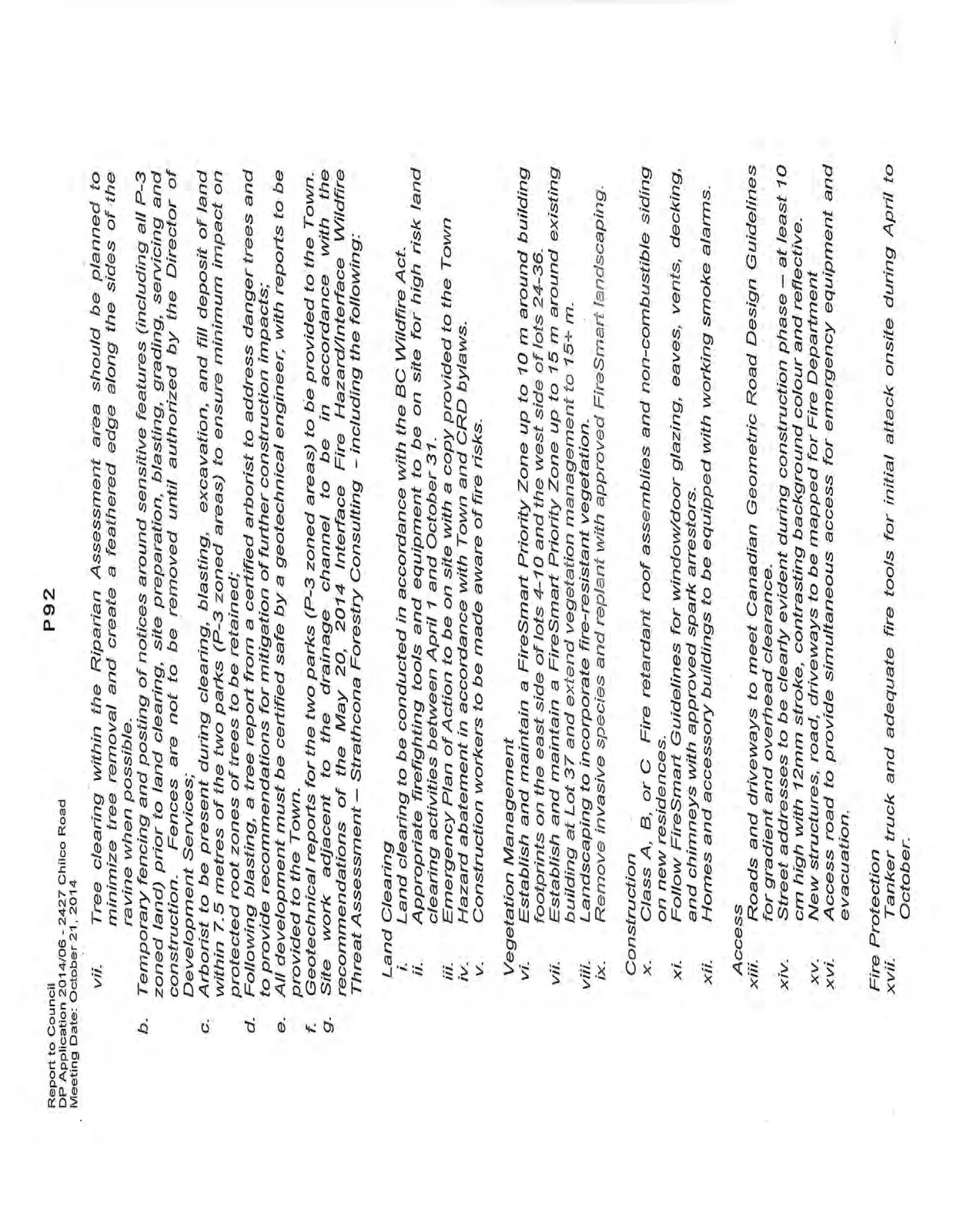 Sixth page repeating the detailed conditions of the recommendations, specifically those related to riparian assessment and wildfire hazard mitigation.