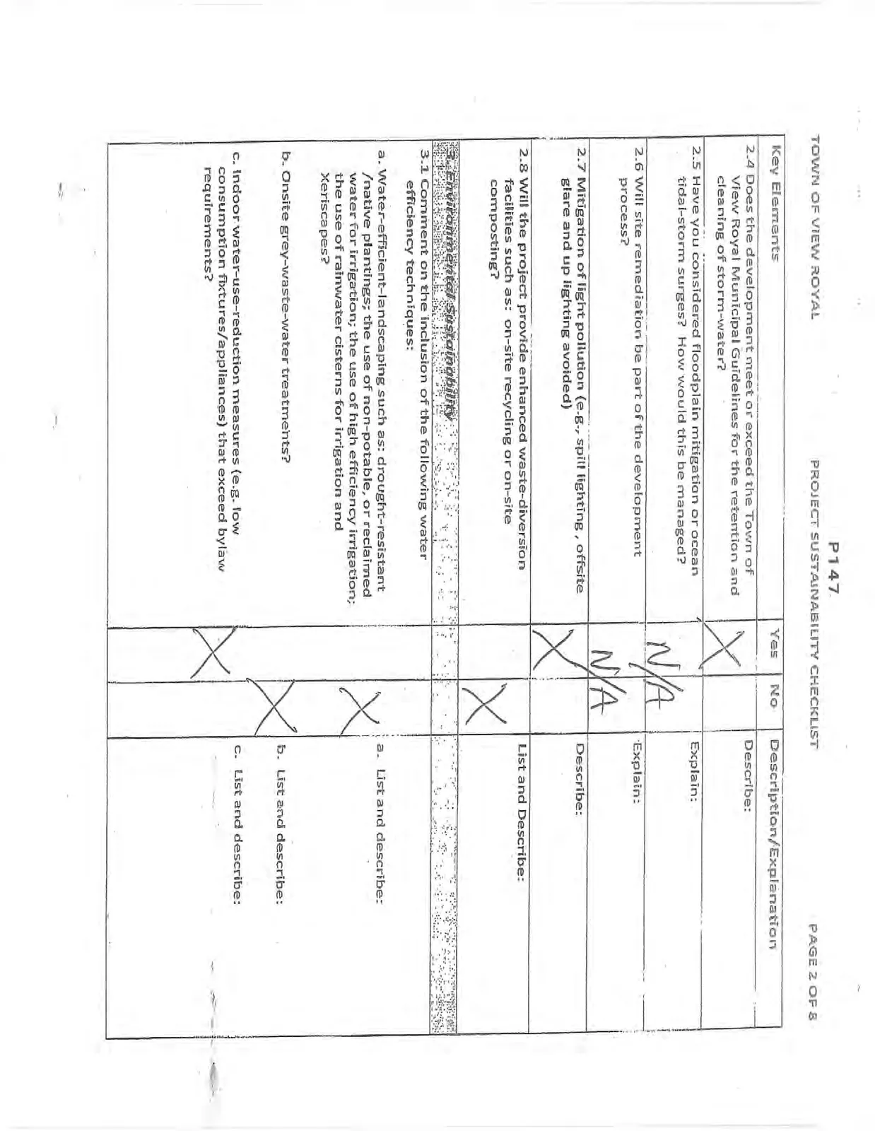 Second page of the checklist continuing Environmental Sustainability - Built Environment and starting Water Efficiency.