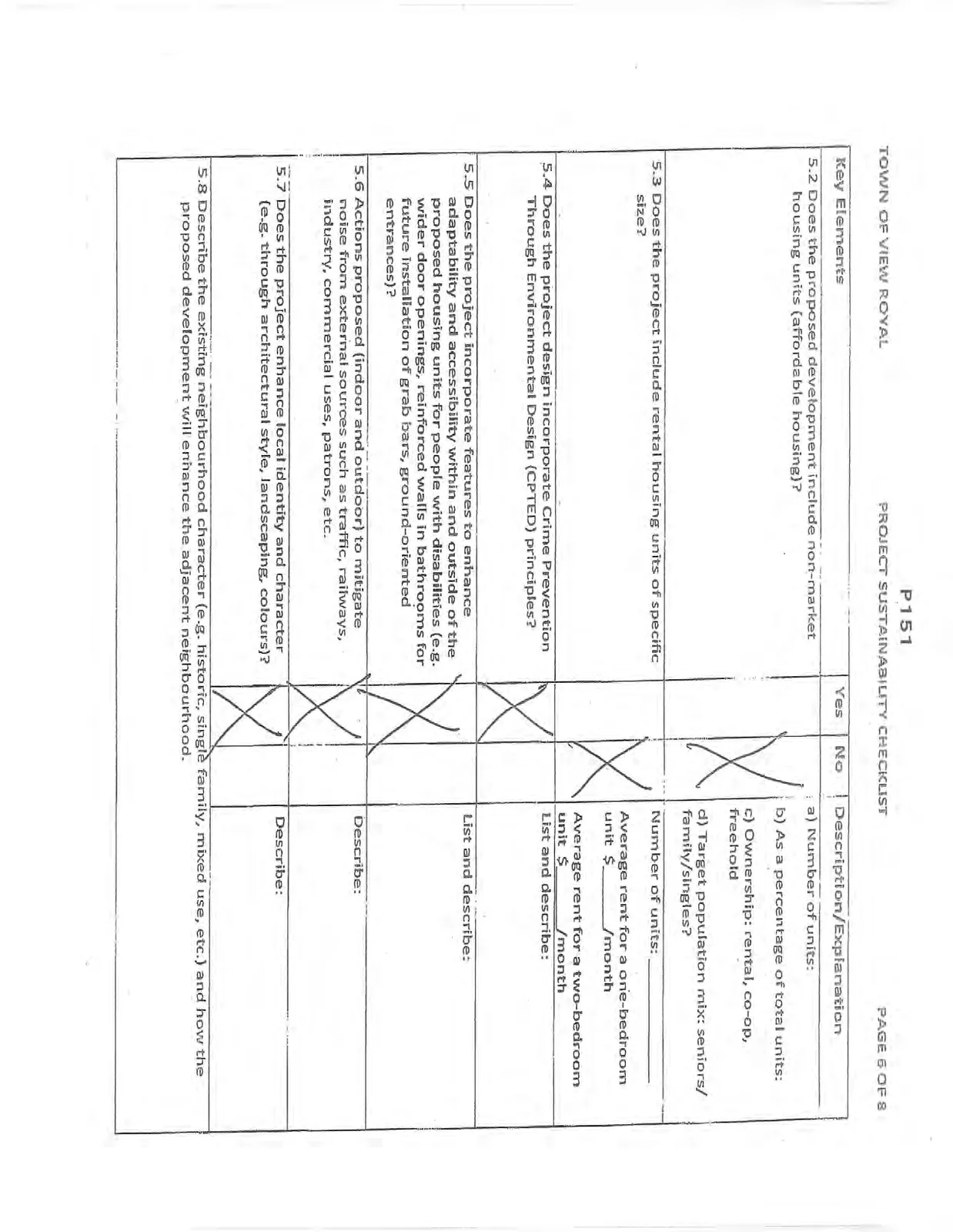 Sixth page of the checklist covering Housing, Crime Prevention, and Local Character.