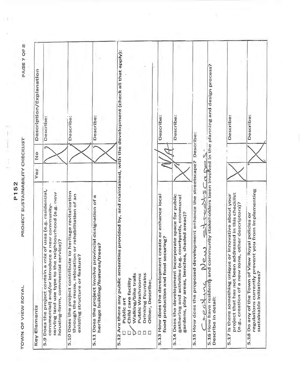 Seventh page of the checklist covering Public Amenities, Food Production, and Planning Process.