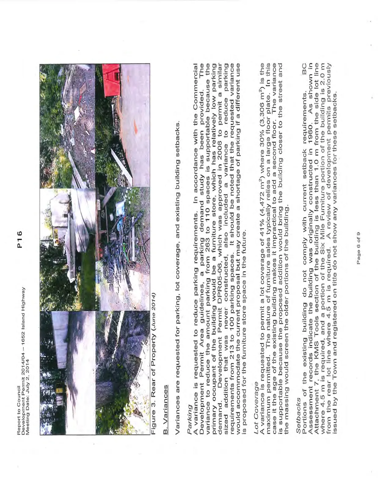 Figure 3. Rear of Property collage consisting of 6 photographs showing dumped materials, vehicles, and storage containers