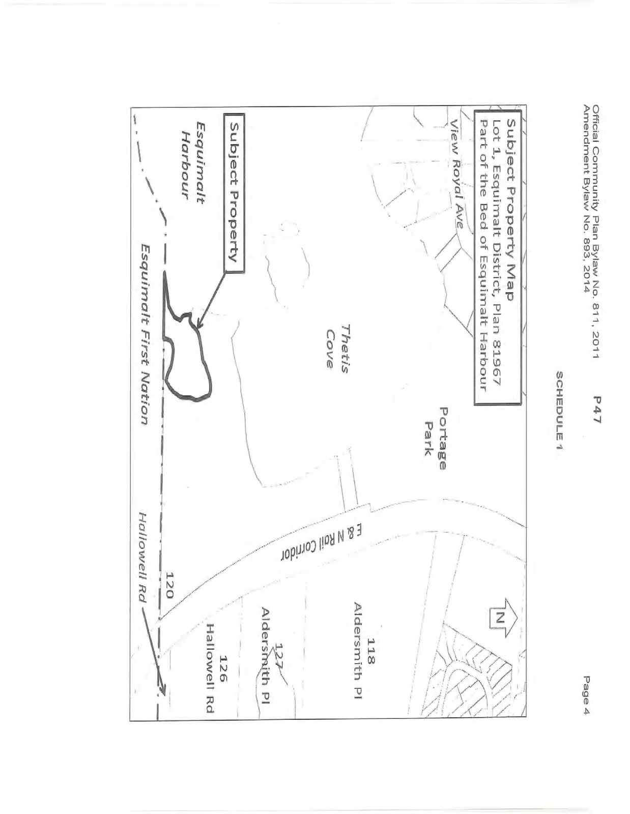 Subject Property Map of Lot 1, Esquimalt District, Plan 81967, showing the property location in Esquimalt Harbour near Thetis Cove and Portage Park.