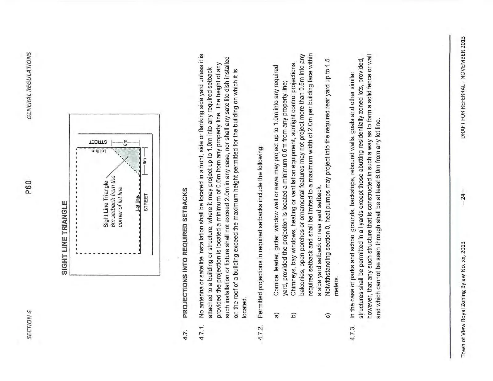 Diagram illustrating SIGHT LINE TRIANGLE measurement (6m setback from the corner of lot line).