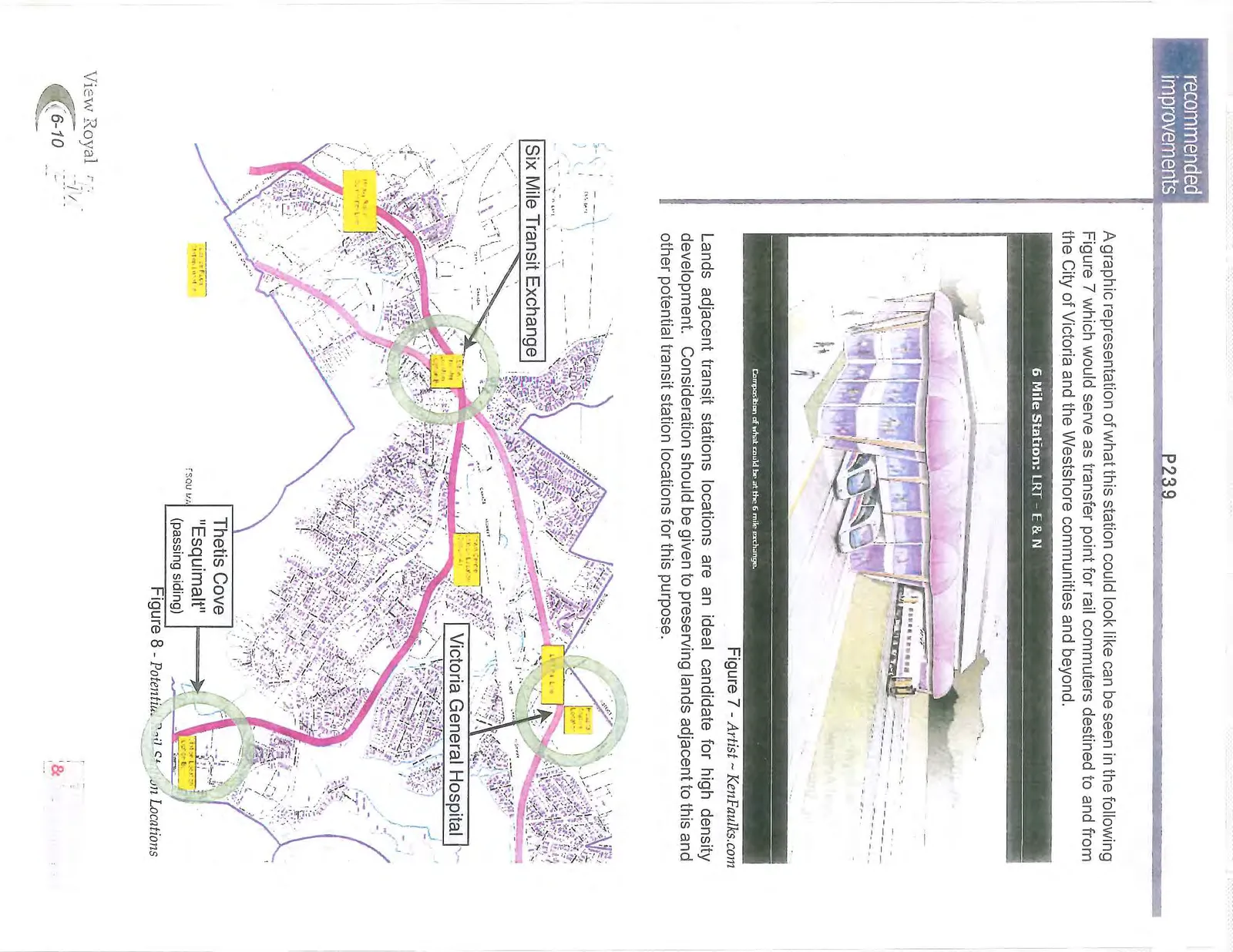 Rendering titled "6 Mile Station: LRT – E & N" illustrating a conceptual multi-level transit station exchange with trains