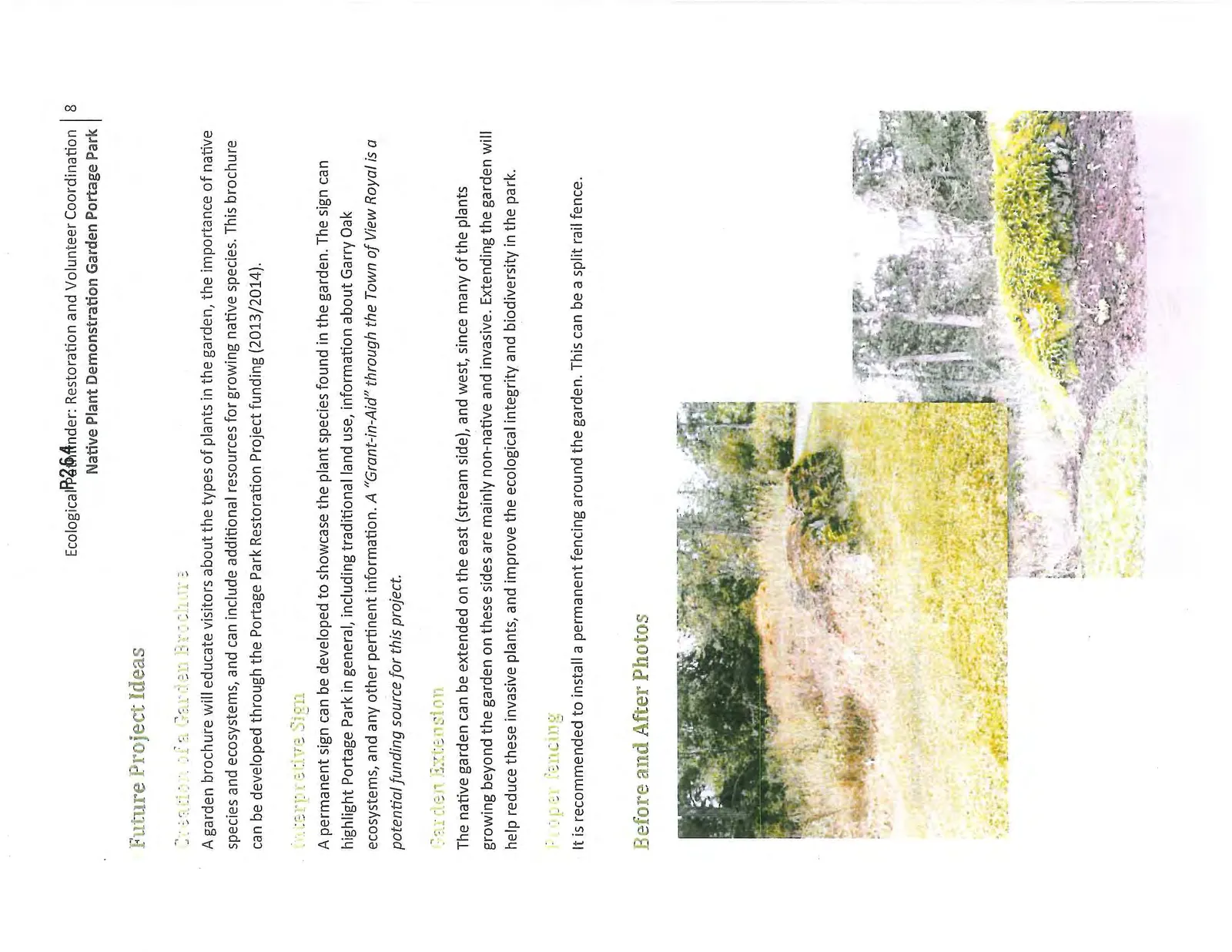 Two photos showing the transformation of the garden site from a dry, grassy area to a lush space planted with native species.