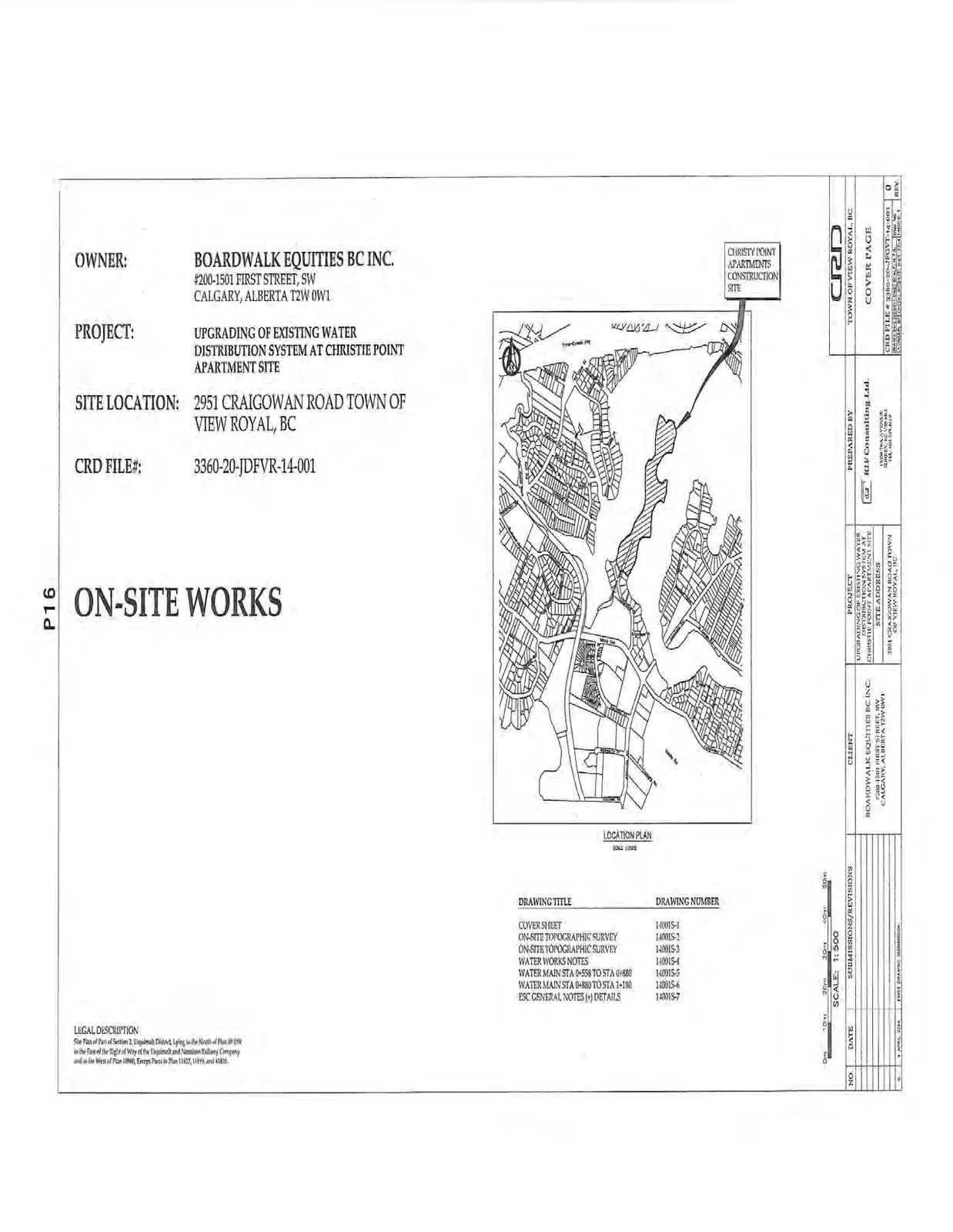 Cover page with project details, drawing list, and location plan