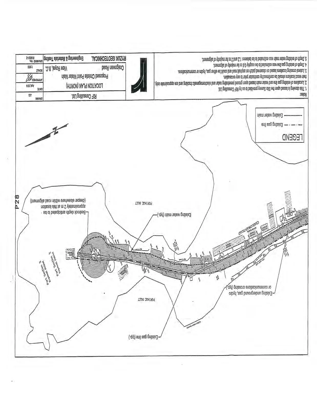 Location plan (North) showing the northern portion of Craigowan Road leading into Christie Point, with marked existing utility lines and bedrock depth information.
