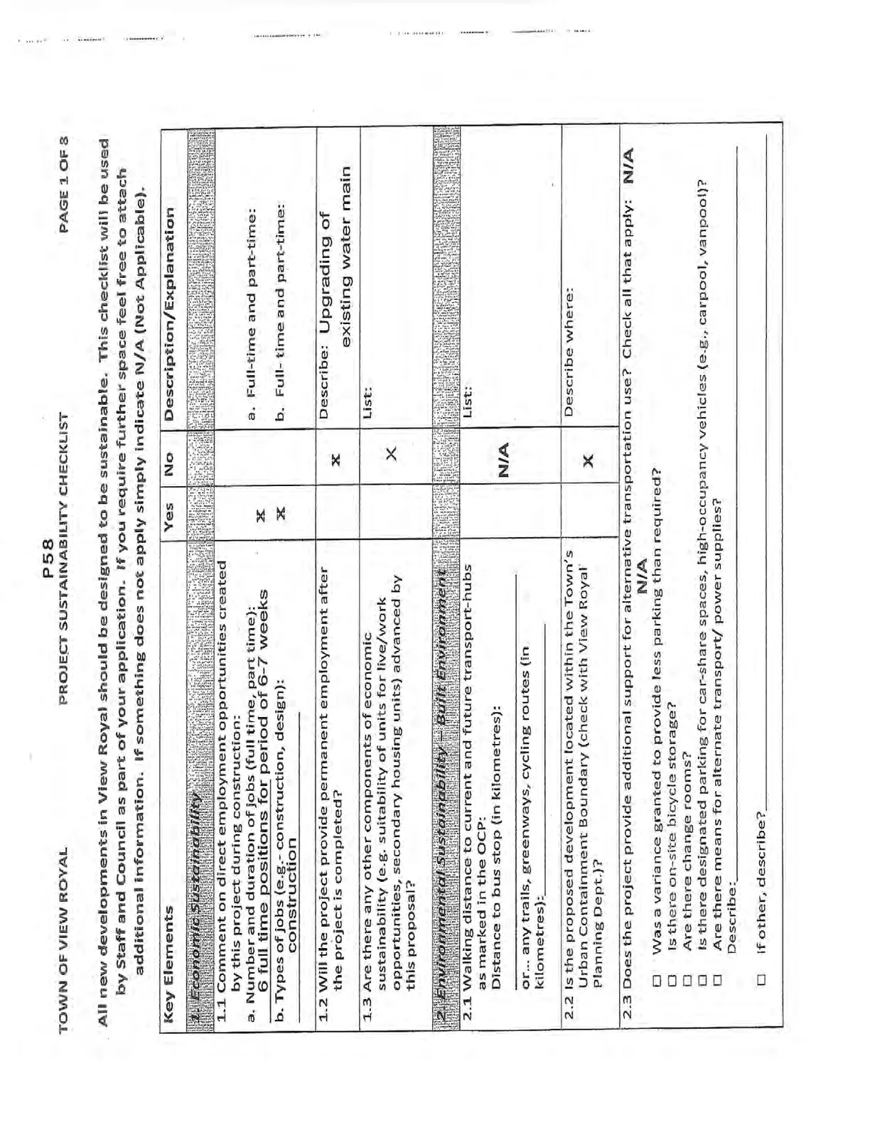 Page 1 of Project Sustainability Checklist