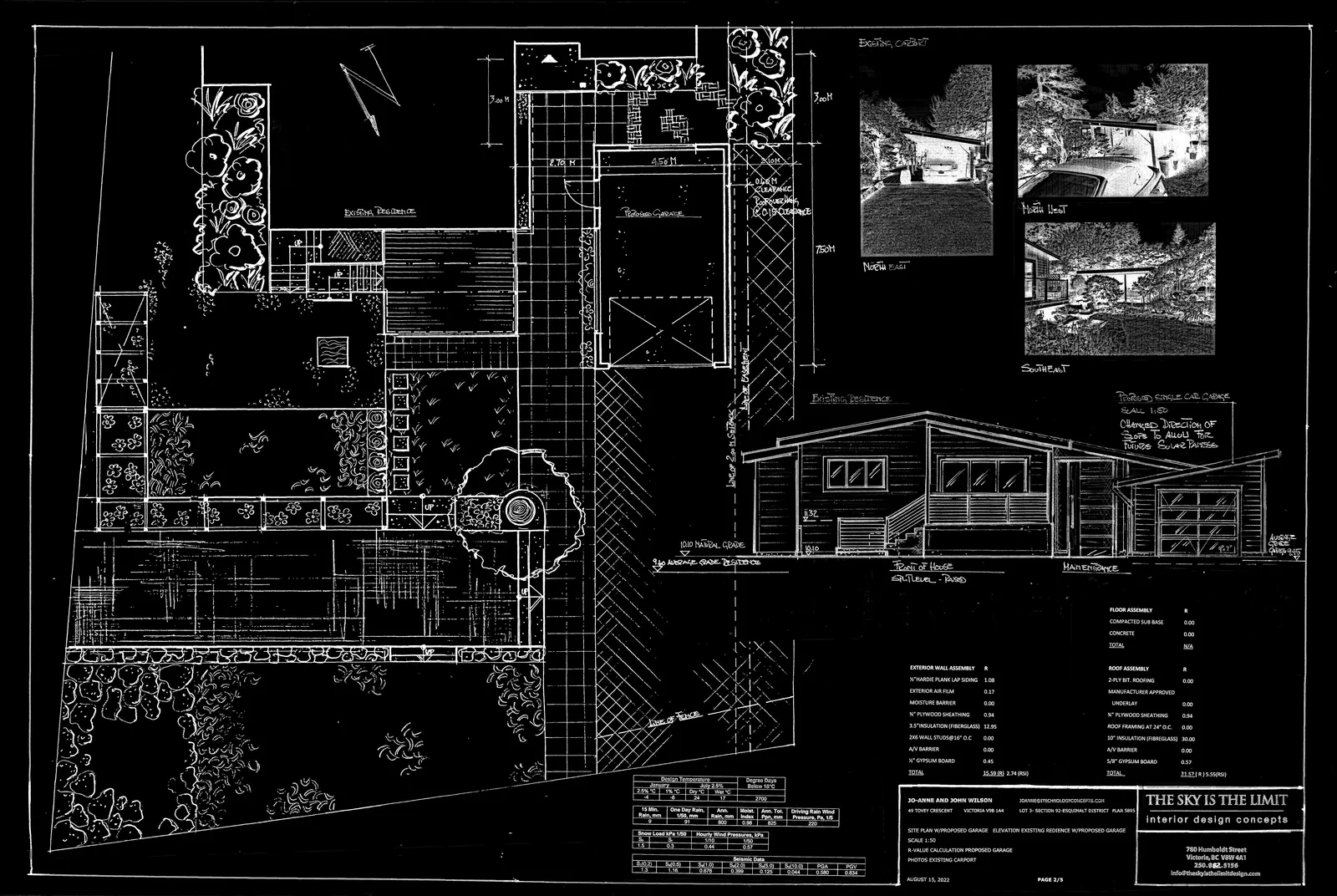 Site plan showing the existing residence and the layout for the proposed single-car garage with property dimensions, line of easement, and fence line