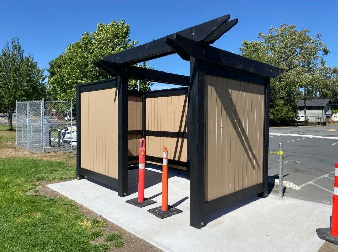 Portable toilet enclosure at Helmcken Centennial Park