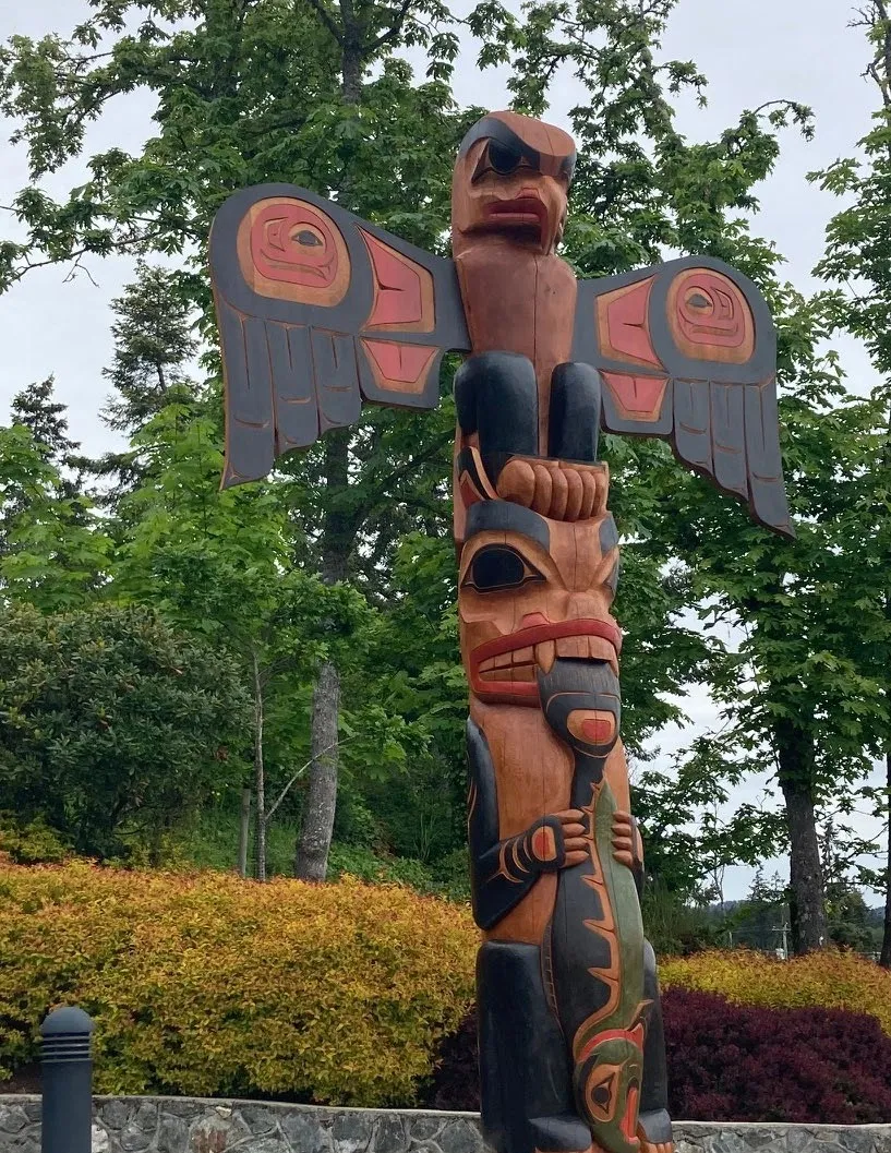 totem pole outside the Public Safety Building