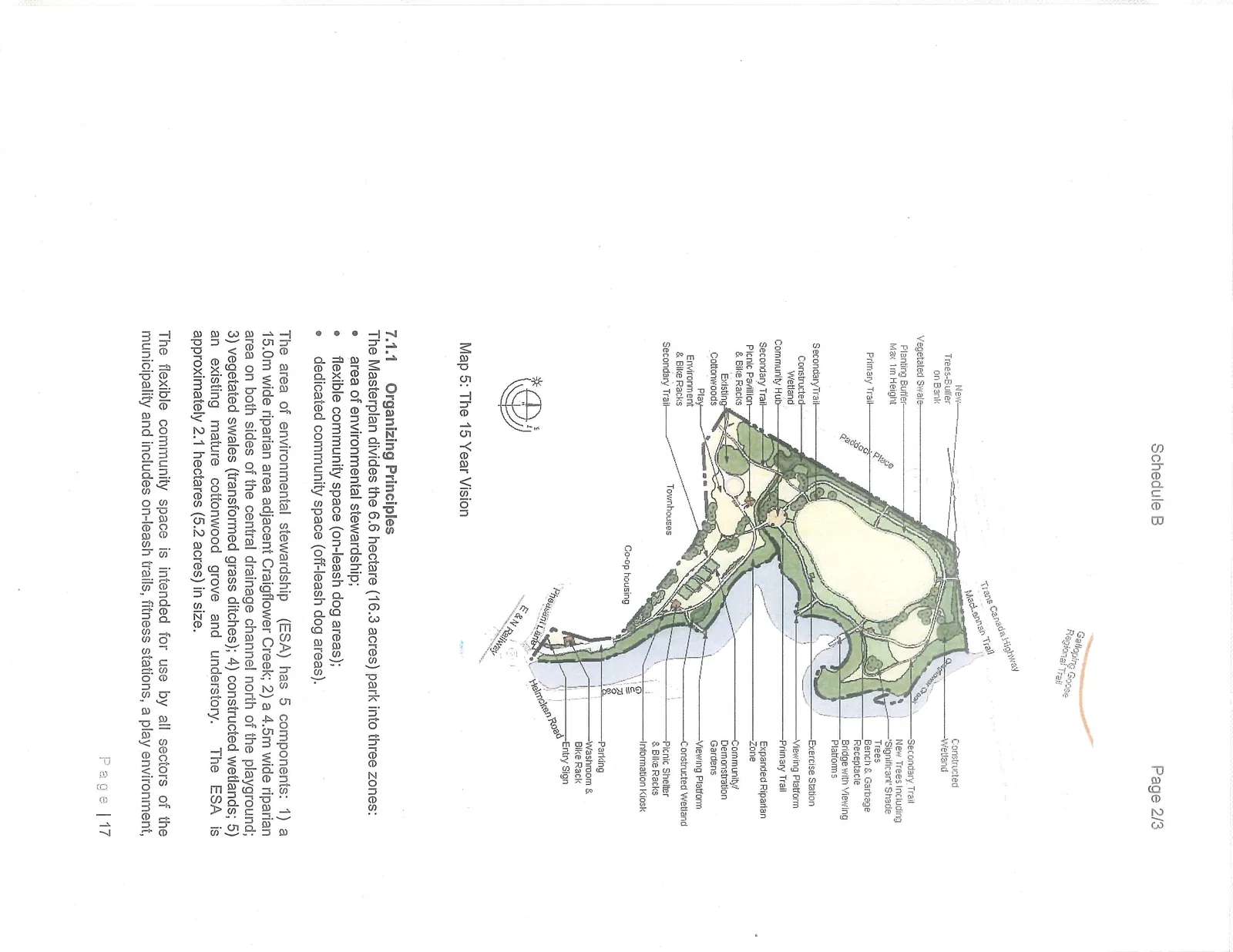 Detailed site map titled "The 15 Year Vision" with various park features and amenities labeled