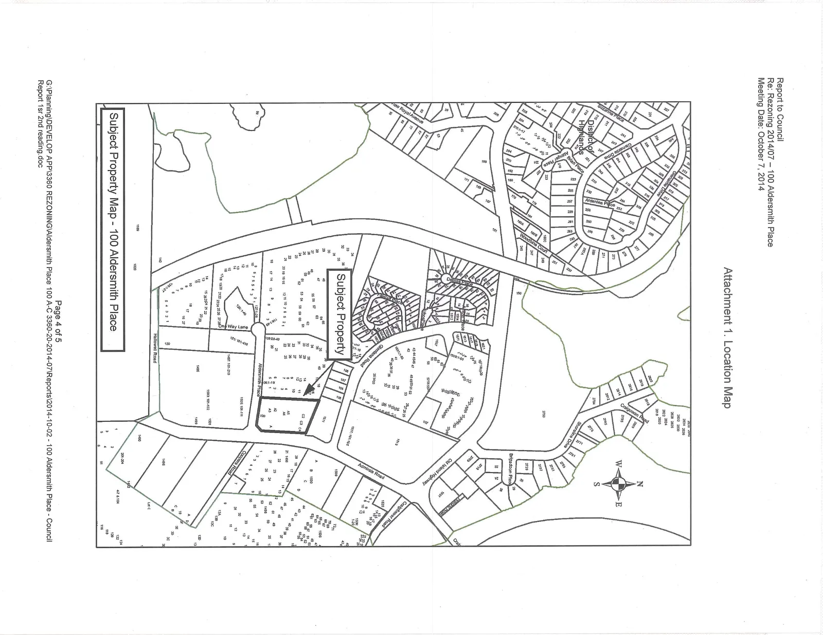 Location map showing the subject property at 100 Aldersmith Place and the surrounding neighborhood parcels.