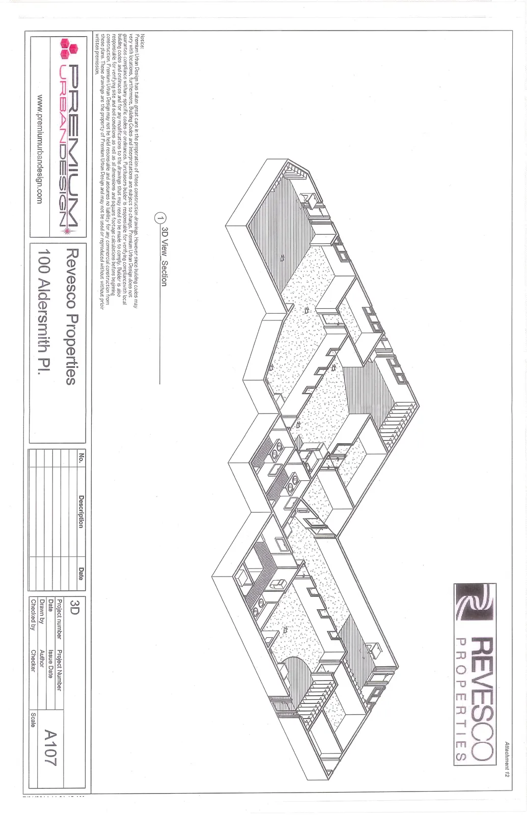 3D isometric cutaway view showing the interior layout and structural framing of the proposed building.