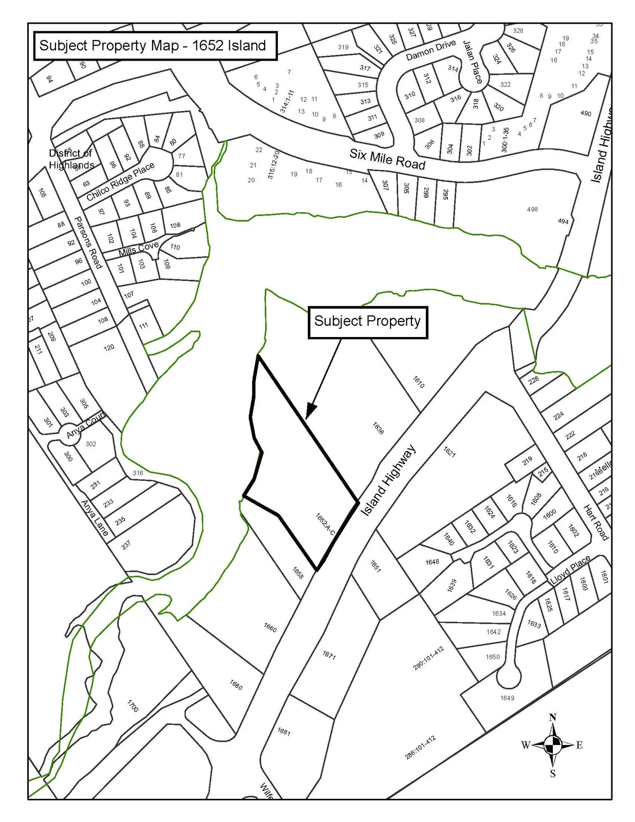 Subject Property Map - 1652 Island Highway and surrounding area