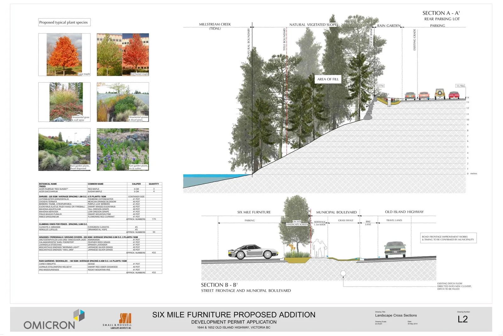 Landscape Cross Sections - Section A-A' Rear Parking Lot and Section B-B' Street Frontage
