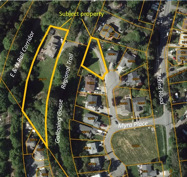 B.C. Land Surveyor's plan of proposed subdivision for Strata Lot 10 and Strata Lot 11, Section 98, Esquimalt District, Strata Plan 1707. The plan identifies the subject properties at 2675 and 2679 Myra Place.