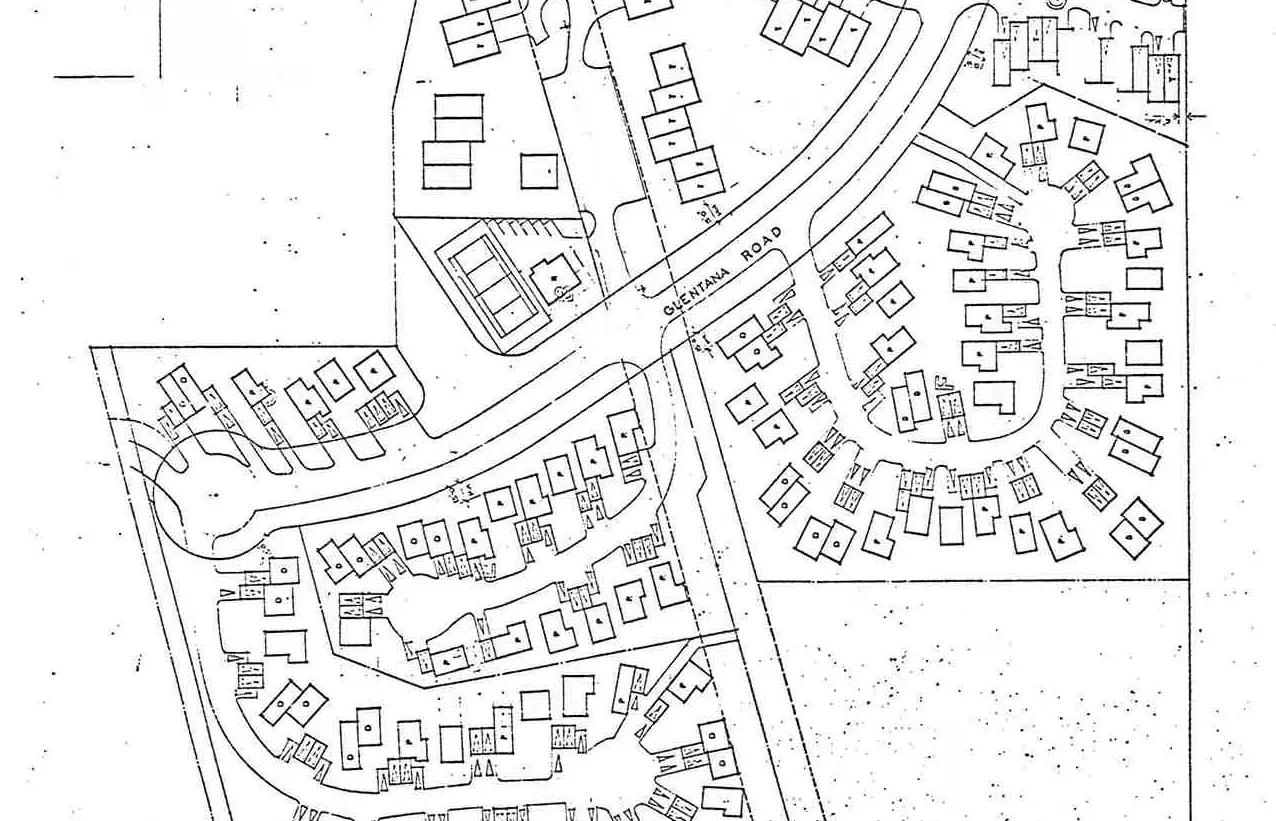 Detail of site plan showing Glentana Road and central housing layout