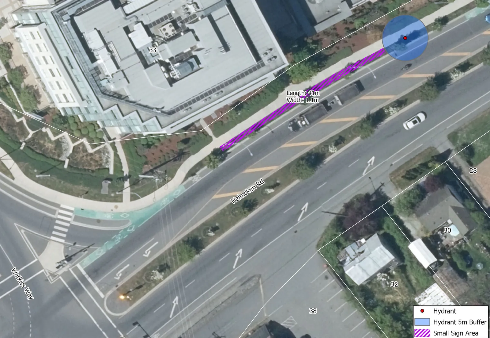 Aerial map of Zone 5 on Helmcken Rd at Watkiss Way.