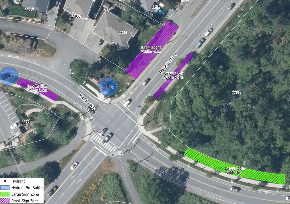 Aerial map of Zone 7 at the intersection of Burnside Rd W and Watkiss Way.