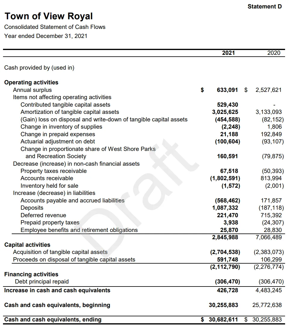 Consolidated Statement of Cash Flows table for 2021 and 2020