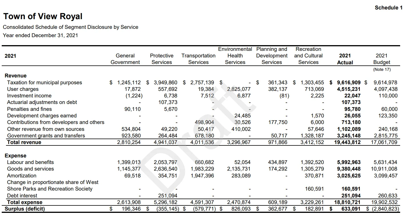 Schedule 1 - Consolidated Schedule of Segment Disclosure by Service for 2021
